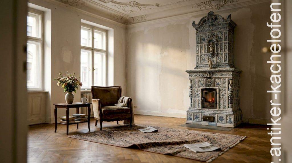 Barocker Kachelofen sorgt für ein authentisches Wohngefühl im historischen Ambiente