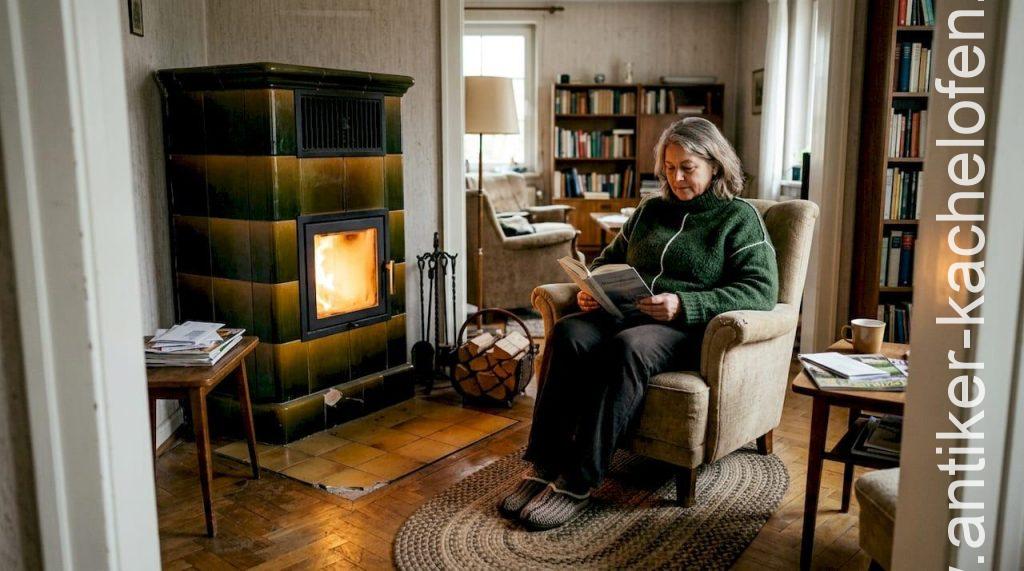 Ein gutes Buch lesen, gemütlich am alten Kachelofen im nostalgisch eingerichteten Wohnzimmer – so lässt sich der Abend entspannt genießen.