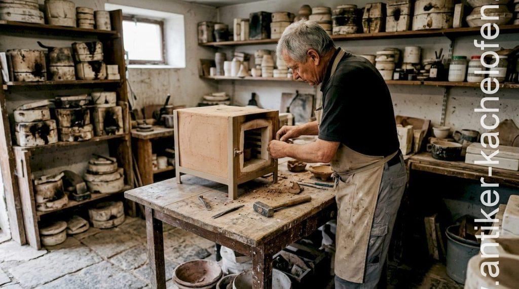 Ein Handwerker errichtet in seiner Werkstatt einen eigenen Brennofen für Keramik.