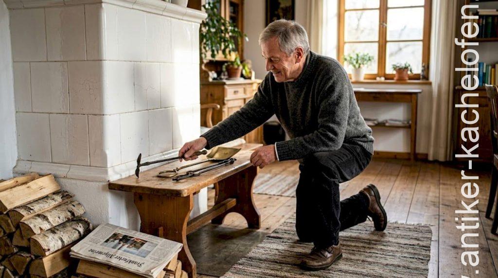 Im Wohnzimmer richtet man gerne eine kleine Ecke mit passendem Kachelofen-Zubehör ein.