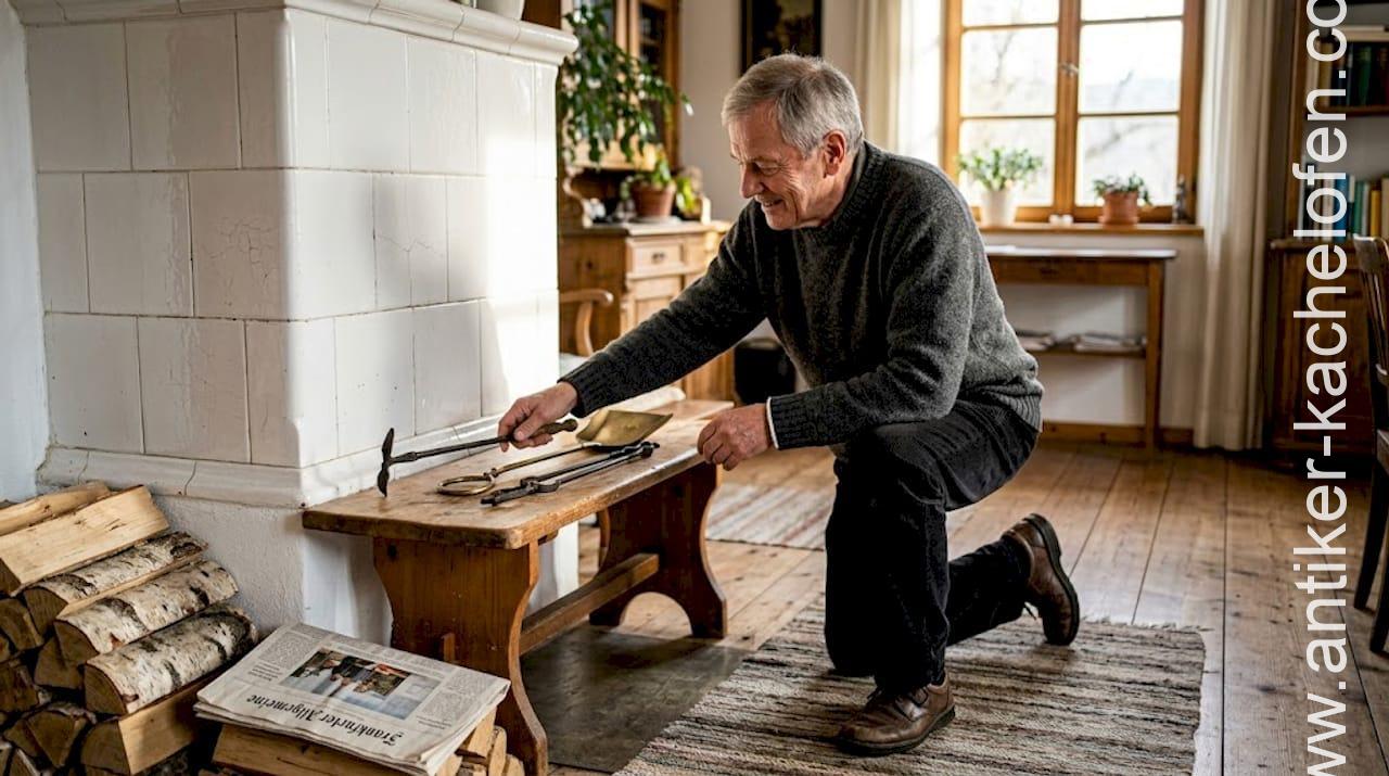 Im Wohnzimmer richtet man gerne eine kleine Ecke mit passendem Kachelofen-Zubehör ein.