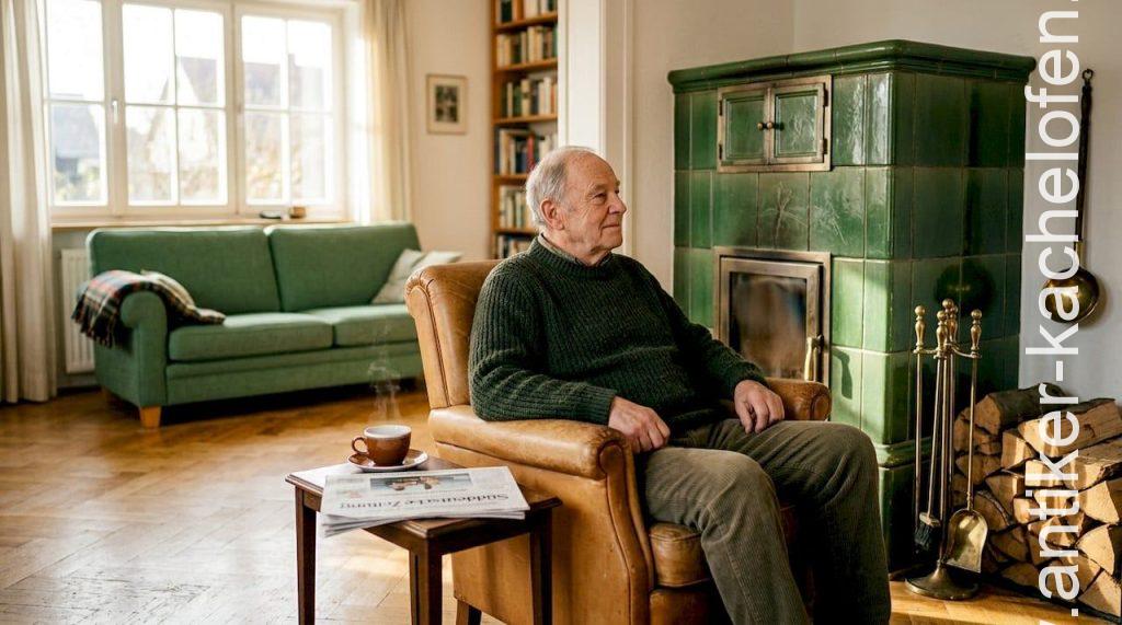 Gemütliches Wohnzimmer mit historischem Kachelofen – hier fühlt sich der Bewohner richtig wohl.